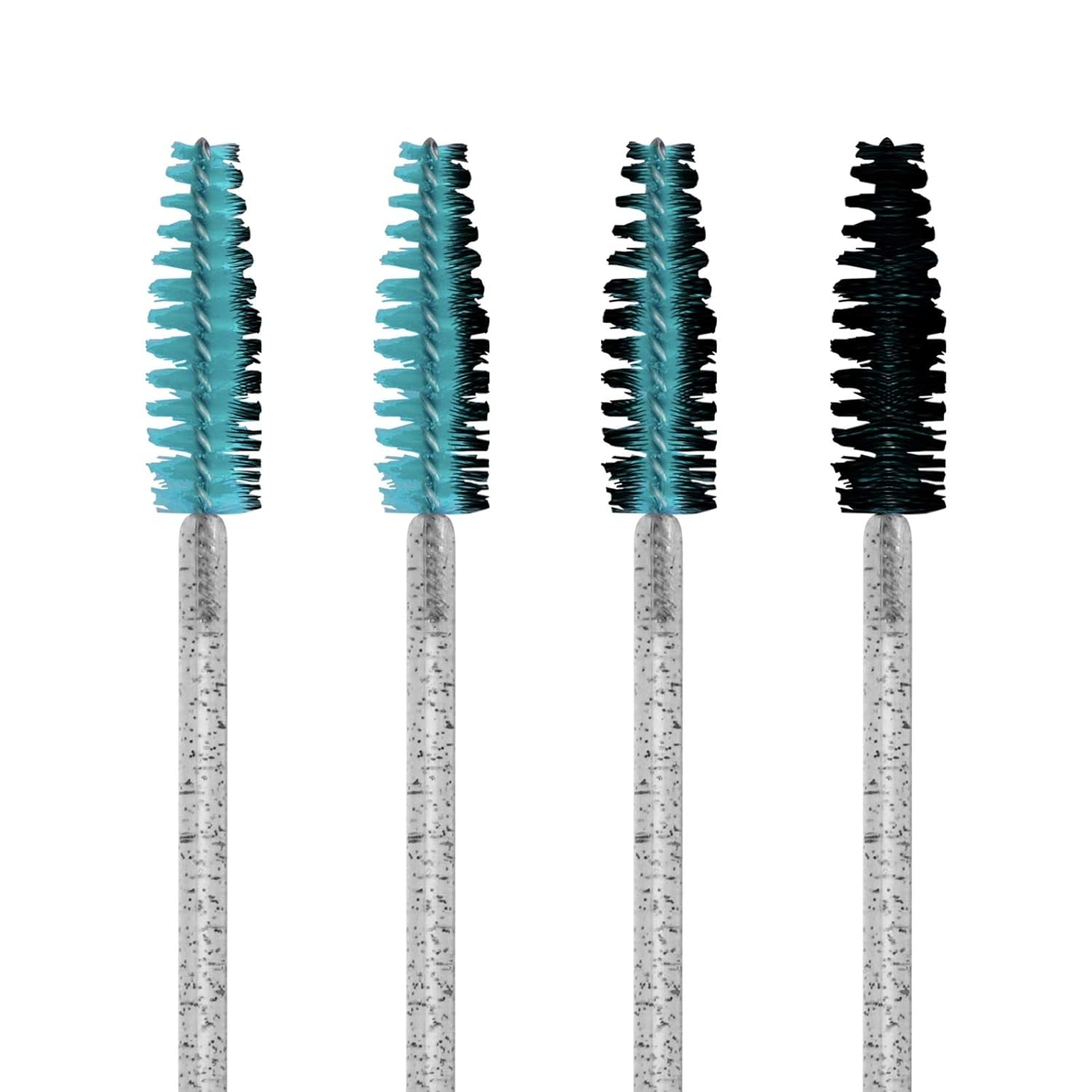 100Pcs Disposable Mascara Brushes Wands with Container, Crystal Eyelash Spoolie Brushes for Eyelash Extensions and Mascara Use Crystal Black Blue